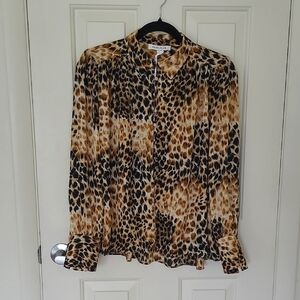 Rose + Olive Leopard Print Button Down Blouse Women’s Size S